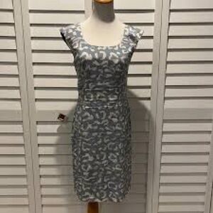 Ann Taylor Blue Cheetah Sheath Silk Dress